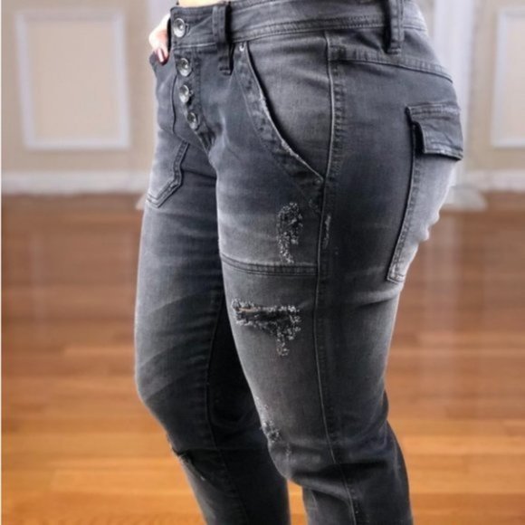 Free People Destroyed Skinny Jeans Black 0 - Picture 8 of 14